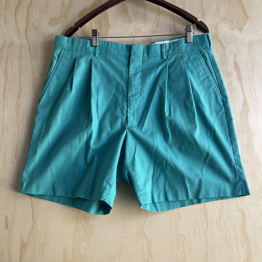Vintage Knightsbridge Chino Mens 38 Teal Pleated Made In USA Casual‎ Shorts